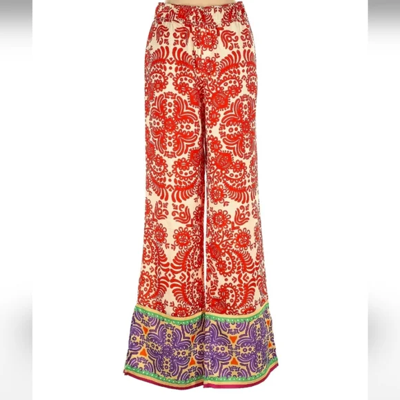 Zara * satin red printed wide leg pants Size XS - Picture 8 of 13